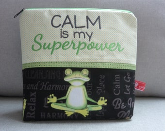 YOGA Frog Cosmetic Bag Life is better with Yoga Namaste Exhale Inhale embroidered text