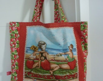 Fruit Ladies Wendetasche Einkaufstasche  Stoffbeutel,Reversible Baumwolle Erdbeeren