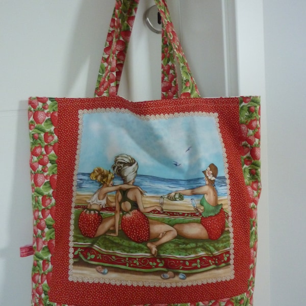 Fruit Ladies Wendetasche Einkaufstasche  Stoffbeutel,Reversible Baumwolle Erdbeeren