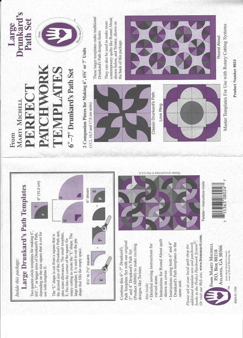 Drunkard Path Perfect Patchwork Mallar 6 och 7 tum Stort Set Nr 8024 bild 3