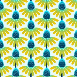 Love Always ECHINACEA Flowers YELLOW BLUE 0.5 meter cotton fabric from Free Spirit