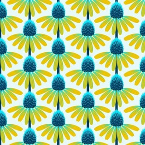 Love Always ECHINACEA flowers YELLOW BLUE 0.5 meter cotton fabric by Free Spirit