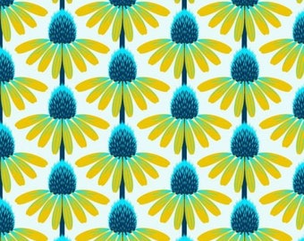 Love Always ECHINACEA flowers YELLOW BLUE 0.5 meter cotton fabric by Free Spirit