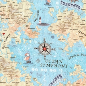 Carte des compositeurs de musique Carte du monde Atlas Tissu en coton de 0,5 mètre de Timeless