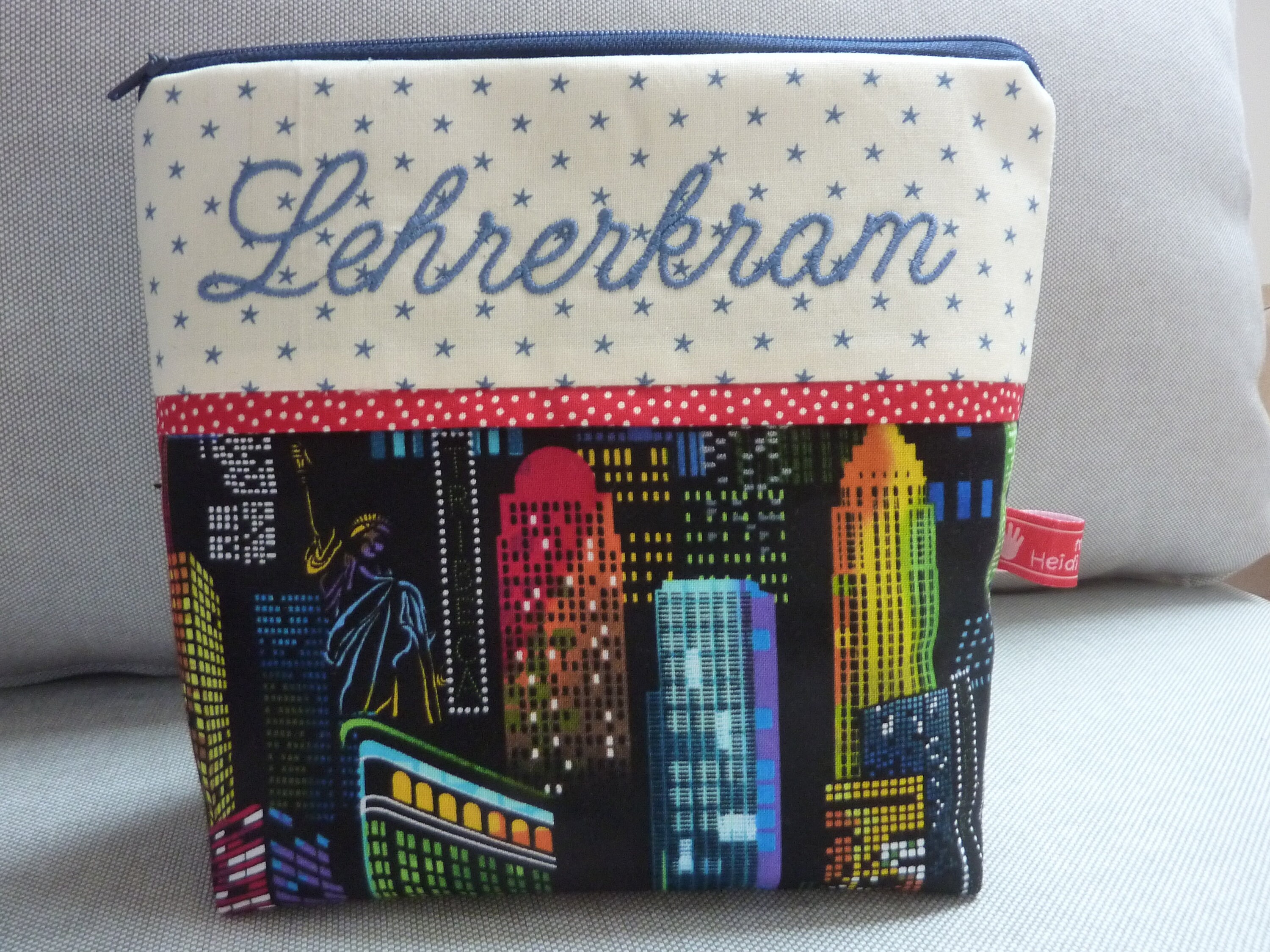 NEW YORK teacher stuff skyline cosmetic bag embroidered text