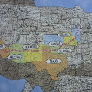 Carte Route 66 Amérique Mother Road Globetrotter Road Trip 0,50 mètre tissu en coton de Blank Quilting