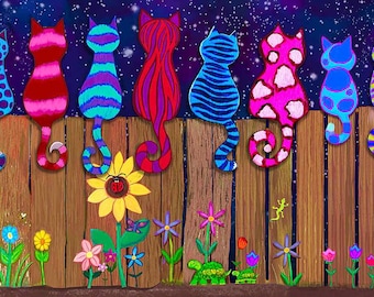 Catsville neon colored 0.5 meter cotton fabric by Timeless Treasures
