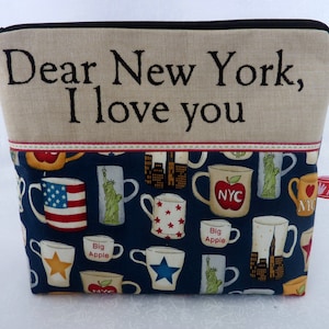 Cosmetic bag New York a small travel companion embroidered text declaration of love