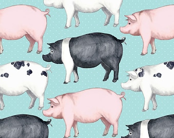 Pigs Rise and shine pigs 0.5 meter cotton fabric from Benartex