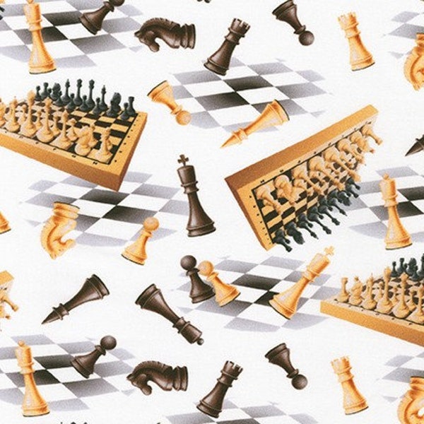 Chess Mate Dames Gambit Bordspel Rook Pawn King 0,5 meter katoenen stof van Robert Kaufman