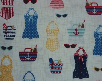 Vintage Boardwalk Summer Feeling Swimwear Bikini Swimmers 0.5 Meter Cotton Fabric by Maywood