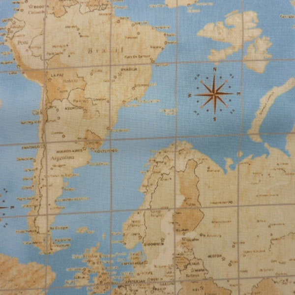 Carte du monde Atlas tissu en coton de 0,5 mètre de Windham Fabrics