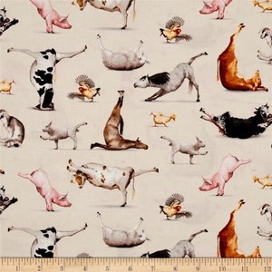 Namaste YOGA Life Animal in Yoga Poses YOGA is for everyone 0.5 meter cotton fabric by Elizabeth Studio