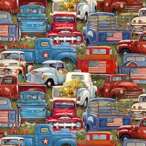 Remorque de camions vintage sur la route à nouveau Pickup tissu en coton de 0,5 mètre par Elizabeth Studio