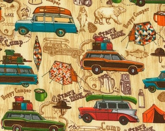 Happy Camper Route 66 Timeless Mountains RV Road Trip 0.5 Meter Cotton