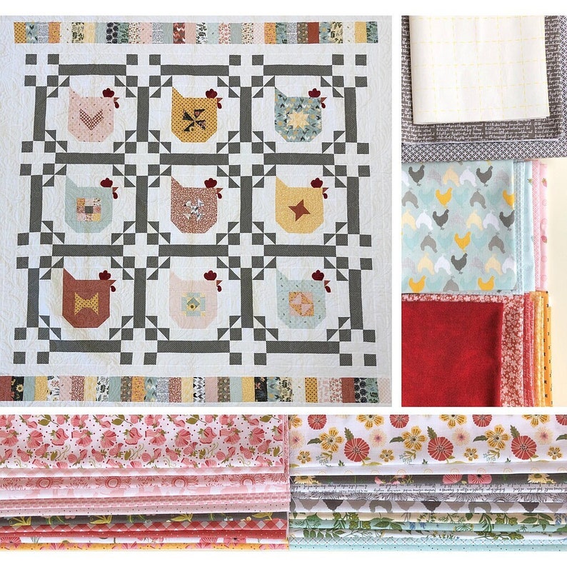 Hühner Chicken Walk Stoffpackung Quilt Kit Rinske Stevens Quilt Pattern Landleben Poppie Cotton Pattern Bild 1