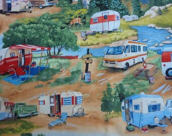 Happy Camper Motorhomes Home Sweet Trailer On the road again 0.5 meters cotton fabric by Elizabeth Studio
