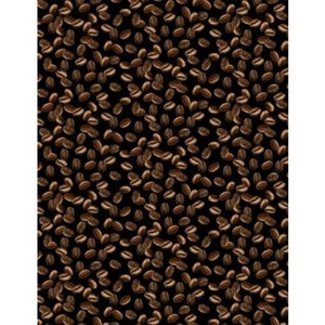 May include: A seamless pattern of brown coffee beans on a black background.