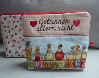 Göttinnen altern nicht   Fruit Ladies Kosmetiktasche  Happy Hour  Meine Figur eine Laue der Natur Stickerei Statement