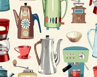 Coffee Time Midcentury Good Morning Coffee Michael Miller Fabrics 0,50 metros, tela de algodón Morning Brew