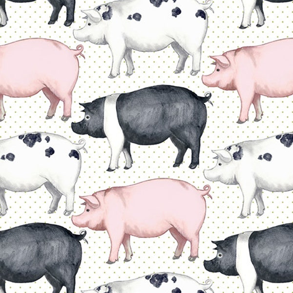 Cochon, monte et brille, petit cochon, tissu en coton de 0,5 mètre, Benartex - toile