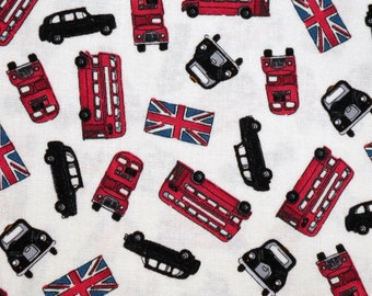 REST London Calling Union Jack Double Decker Bus England Icons 0.5 meter cotton fabric by Makower