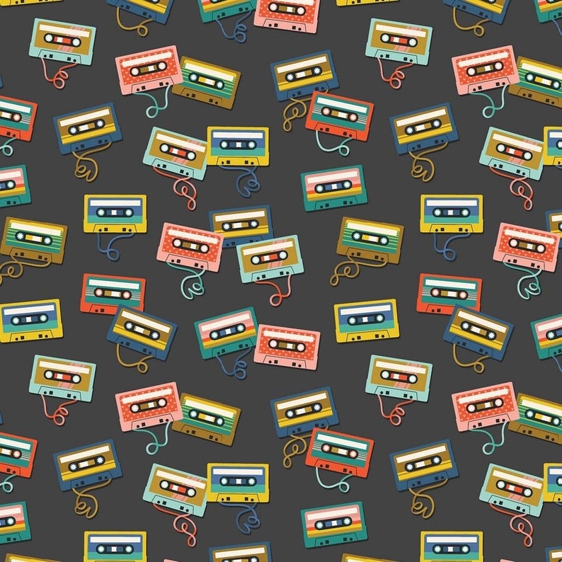 Rest MUSIC Cassettes Miniature East Coast B-Side 0.45 meters cotton fabric from COTTON & STEEL image 1