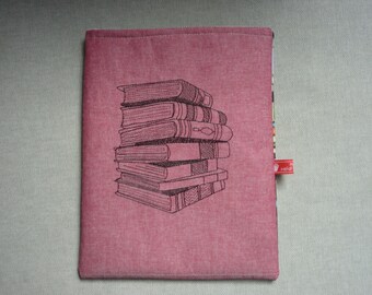 Book bag padded book cover for book lovers protective book sleeve embroidered BOOKS