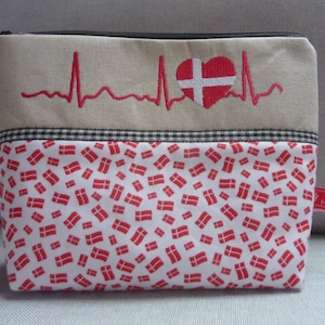 Cosmetic bag, first aid, Denmark, small flag in the heart, globetrotter, travel, Scandinavia, Denmark, Hygge, Dannebrog