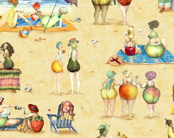 Fruit Ladies Strandleben Frauen und Obst 0,50 Meter  Baumwollstoff Elizabeth Studio