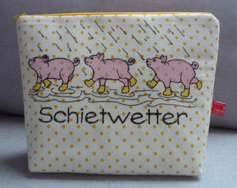 Kosmetiktasche Schietwetter und 3 Schweinchen in Gummistiefel