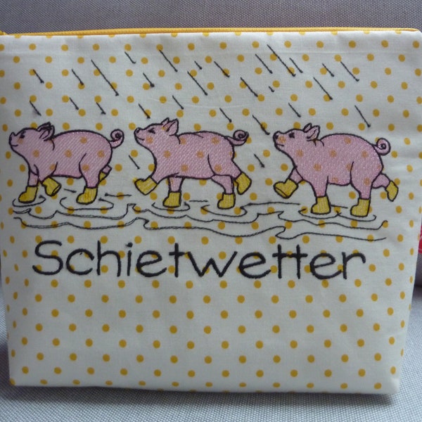 Kosmetiktasche Schietwetter und 3 Schweinchen in Gummistiefel