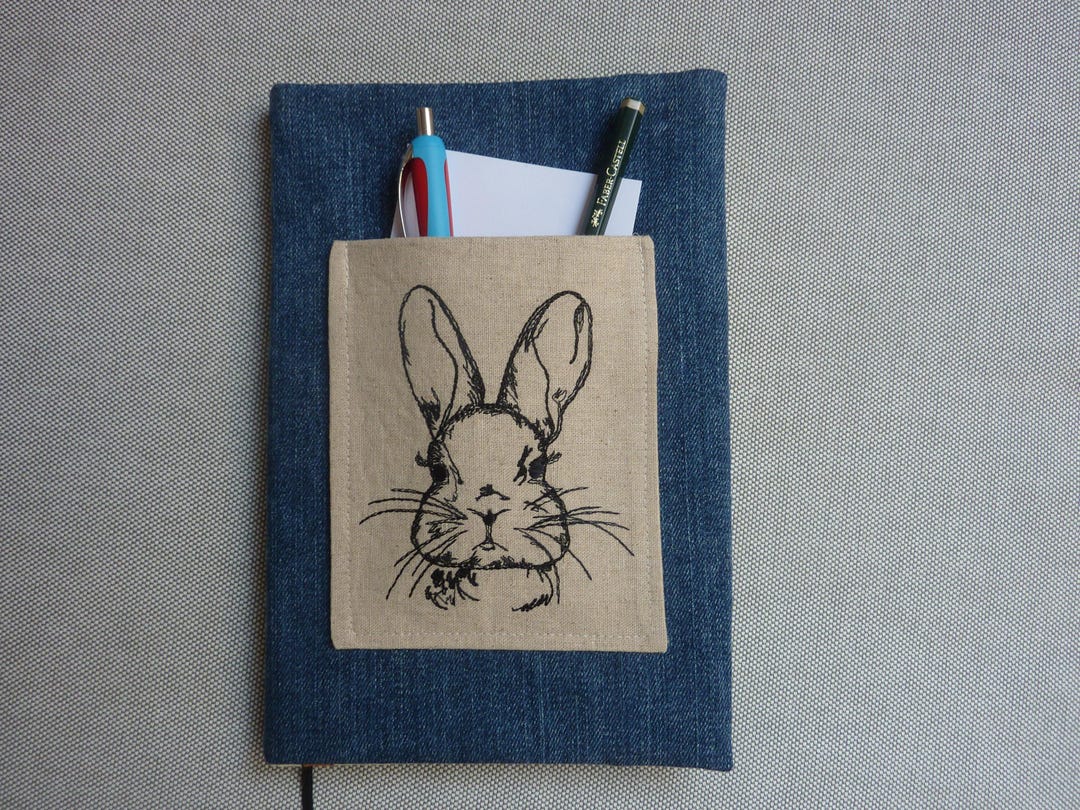 Upcycling Jeans Complete Book Cover and Notebook With Embroidery Rabbit ...