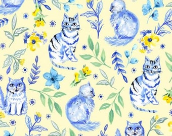 Miau Miau Katzen  Blue Muse Purrfect Life  0,5 Meter Baumwollstoff von Michael Miller