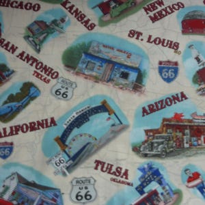 Carte Route 66 Amérique Mother Road Globetrotter Road Trip 0,50 mètre tissu en coton de Blank Quilting