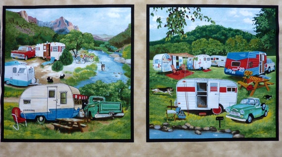 Car Camper Cotton Happy Glamping REST Patchwork Happy Camper 0.5 Meter