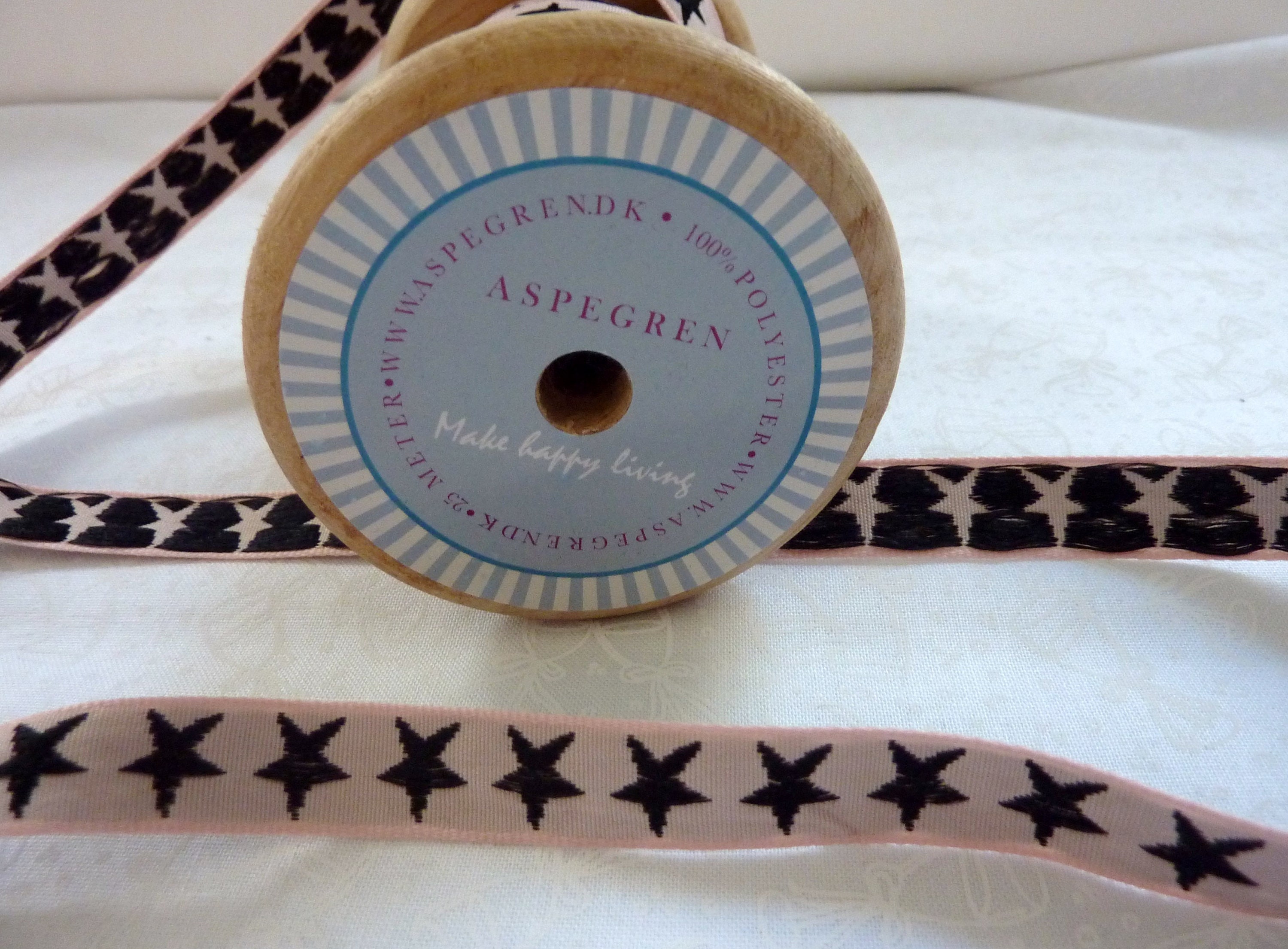 Aspegren, 2 Meter Woven Ribbon, Border, Jewelry Ribbon, Stars on Pink ...