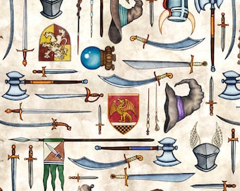 Dragons Dragon Quest & Knight Medieval Knighthood 0.5 Meter Cotton Fabric by Quilting Treasures