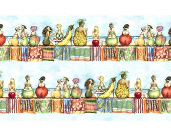 Fruit Ladies 4 complete rows Beauties on the Beach 0.47 meter cotton fabric by Elizabeth Studio