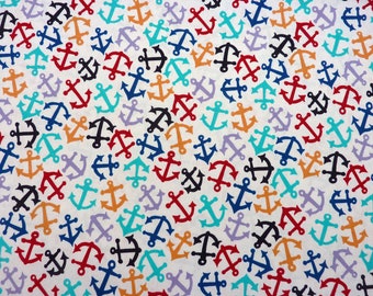 Tessuto patchwork Anchor Maritim Beach Navy Harbour Port tessuto di cotone da 0,5 metri di Alexander Henry