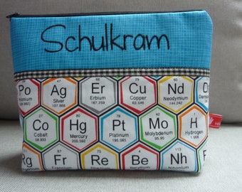 Schulkram Chemie  Physikunterricht Labor  Stifttasche  Kosmetiktasche mit einem gestickten  Text