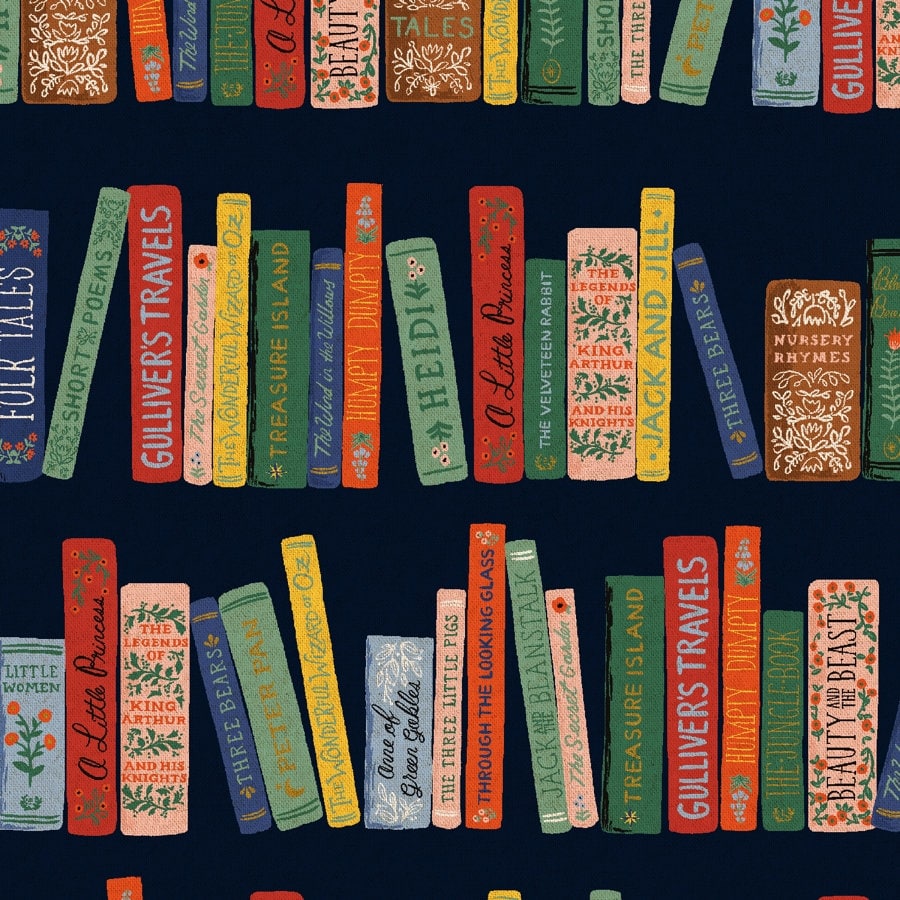 CURIO Bookshelf Book Bag Reading 1 Meter Cotton Fabric Cotton & Steel Rifle Paper Light Gold Print Book Club