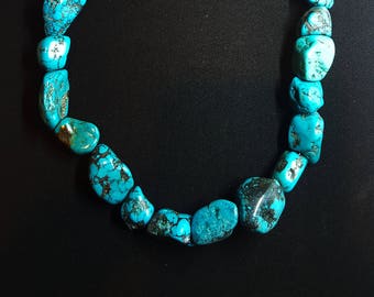 22 inches Single Strand Turquoise Nuggets sterling silver Necklace