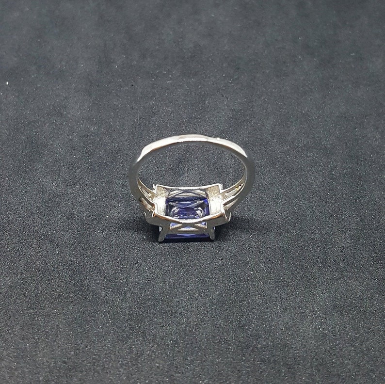 Size 8 14 Blue Fire Opal Tanzanite Rectangle shape sterling silver ring