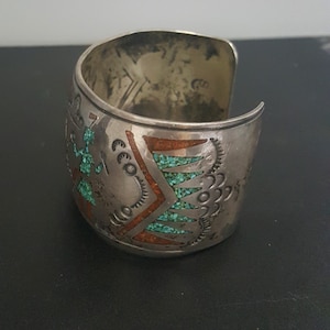 TOMMY SINGER turquoise coral Cuff bracelet SIGNED vintage image 3