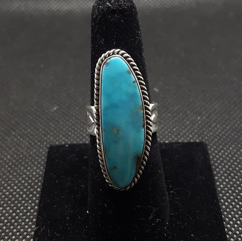 Silver Navajo Handmade Kingman Turquoise Ring Sterling Silver