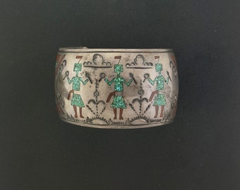 TOMMY SINGER turquoise coral Cuff bracelet - SIGNED - vintage
