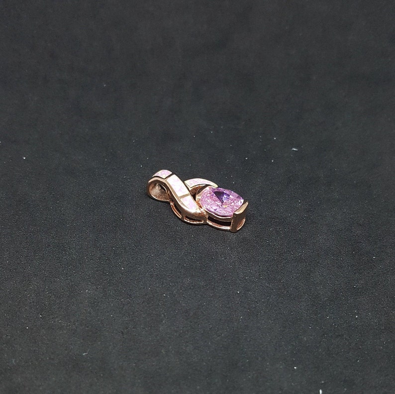 Wavy design pink cz pink fire opal rose gold over sterling silver pendant necklace stud earrings