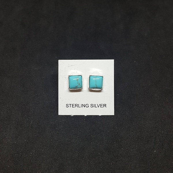 5 mm Kingman Turquoise square shape sterling silver stud earrings