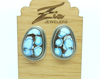 Silver Golden Hill Turquoise Tear Drop Stud Earring Sterling Silver